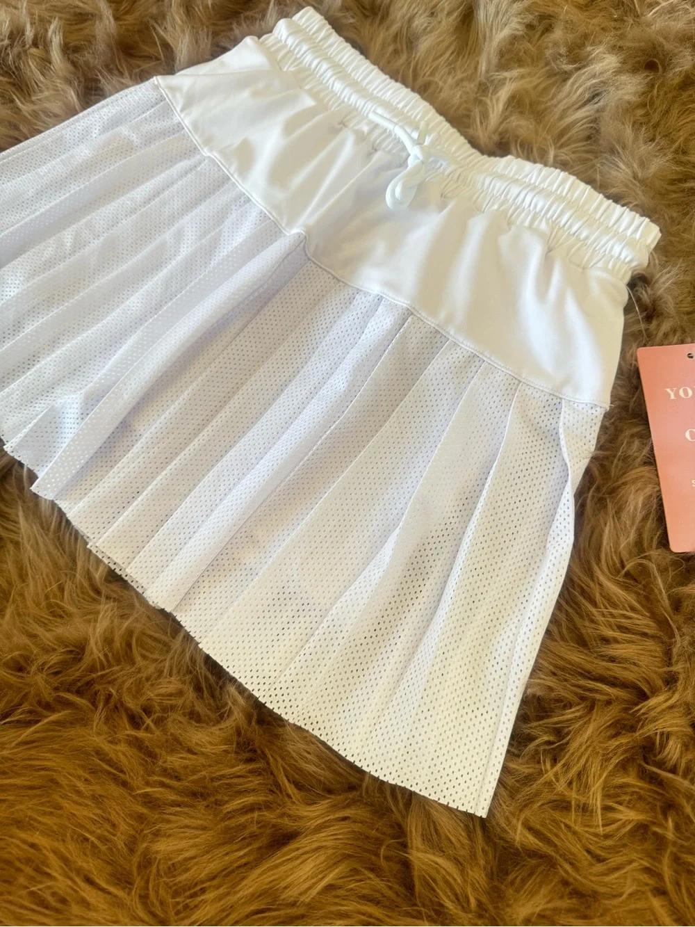 Sporty mini skirt white pleated drawstring tennis skort